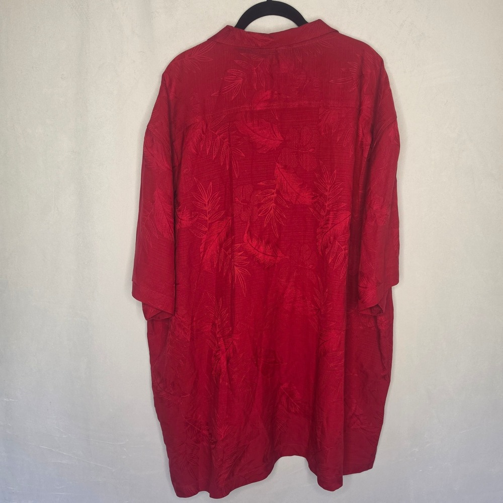 Tommy Bahama Mens Red Jacquard Tropical Leaf 100% Silk Camp Shirt Original Fit - Picture 4 of 12